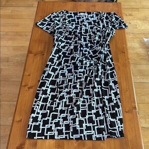 Geometric Black and White Wrap Dress